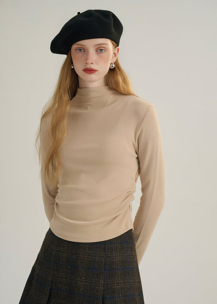 HALF TURTLENECK GATHERED KNIT TOPS - ANLEM