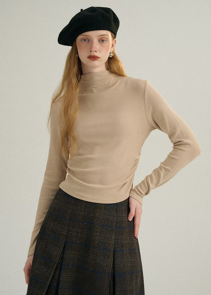 HALF TURTLENECK GATHERED KNIT TOPS - ANLEM