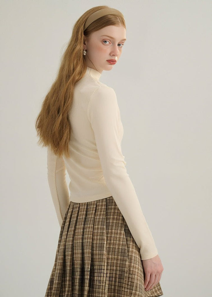 HALF TURTLENECK GATHERED KNIT TOPS - ANLEM