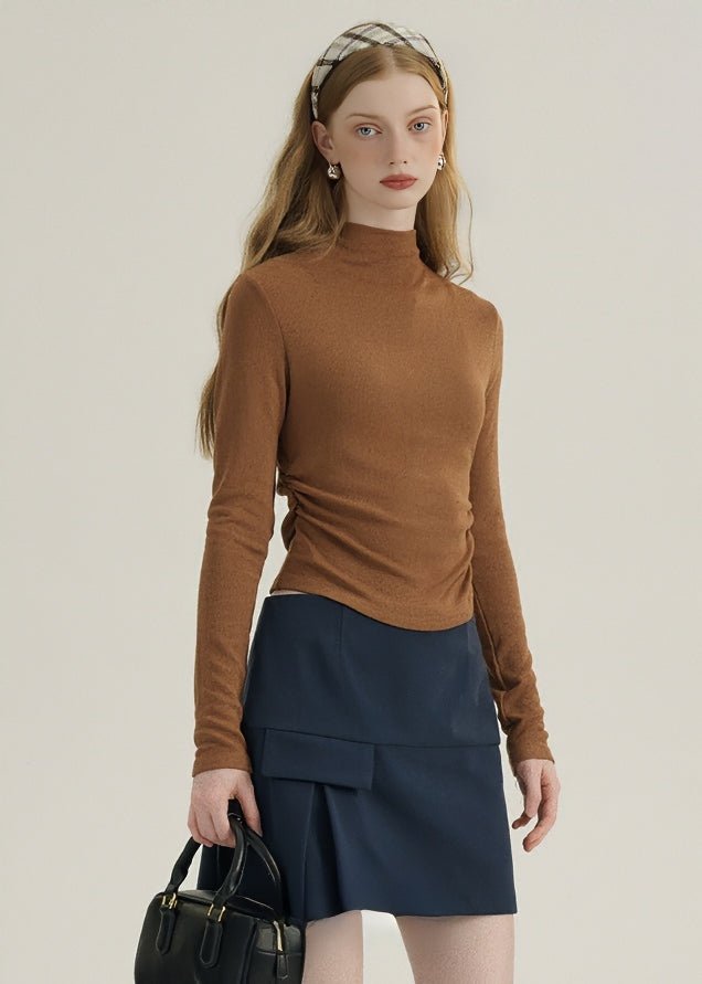 HALF TURTLENECK GATHERED KNIT TOPS - ANLEM