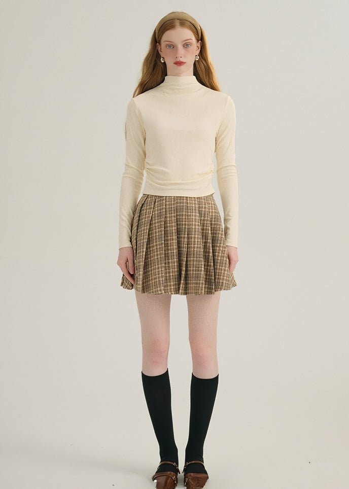 HALF TURTLENECK GATHERED KNIT TOPS - ANLEM