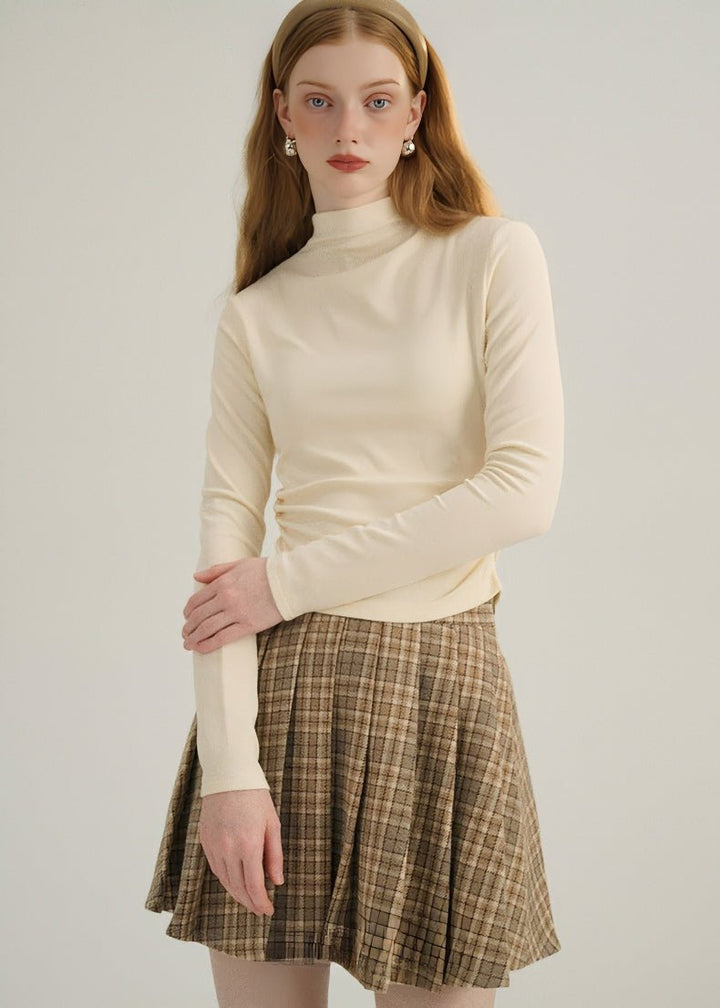 HALF TURTLENECK GATHERED KNIT TOPS - ANLEM