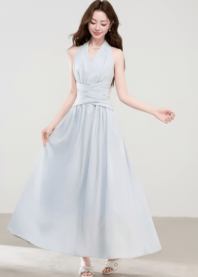 HALTER CROSS SHIRRING DRESS - ANLEM