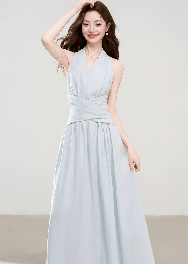 HALTER CROSS SHIRRING DRESS - ANLEM
