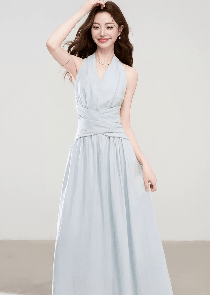 HALTER CROSS SHIRRING DRESS - ANLEM