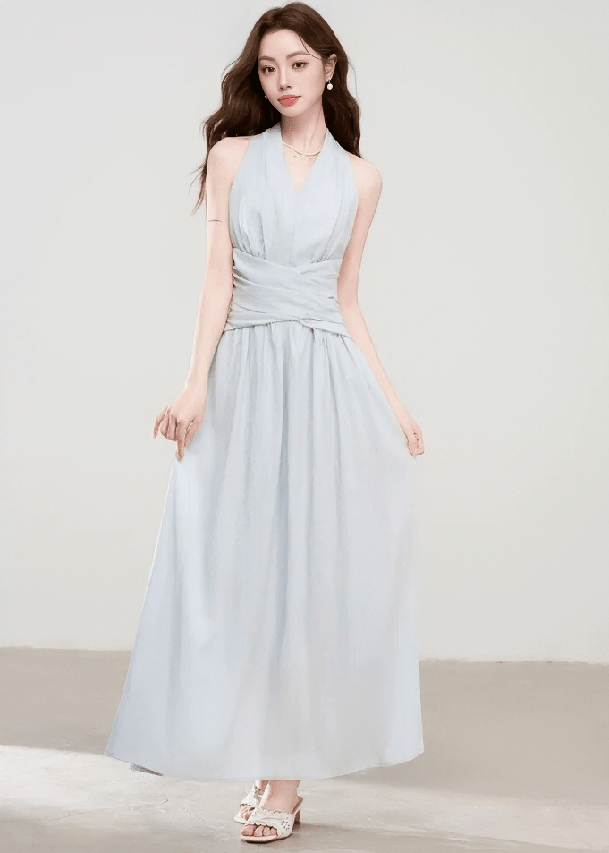 HALTER CROSS SHIRRING DRESS - ANLEM