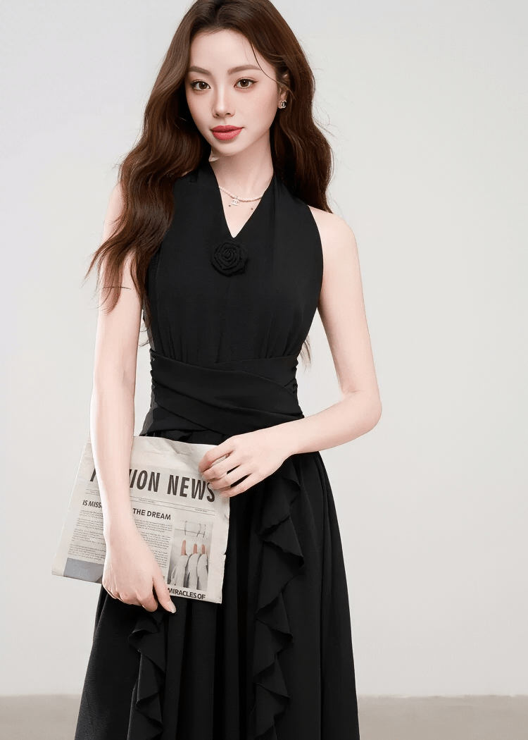 HALTER NECK RUFFLE DRESS - ANLEM