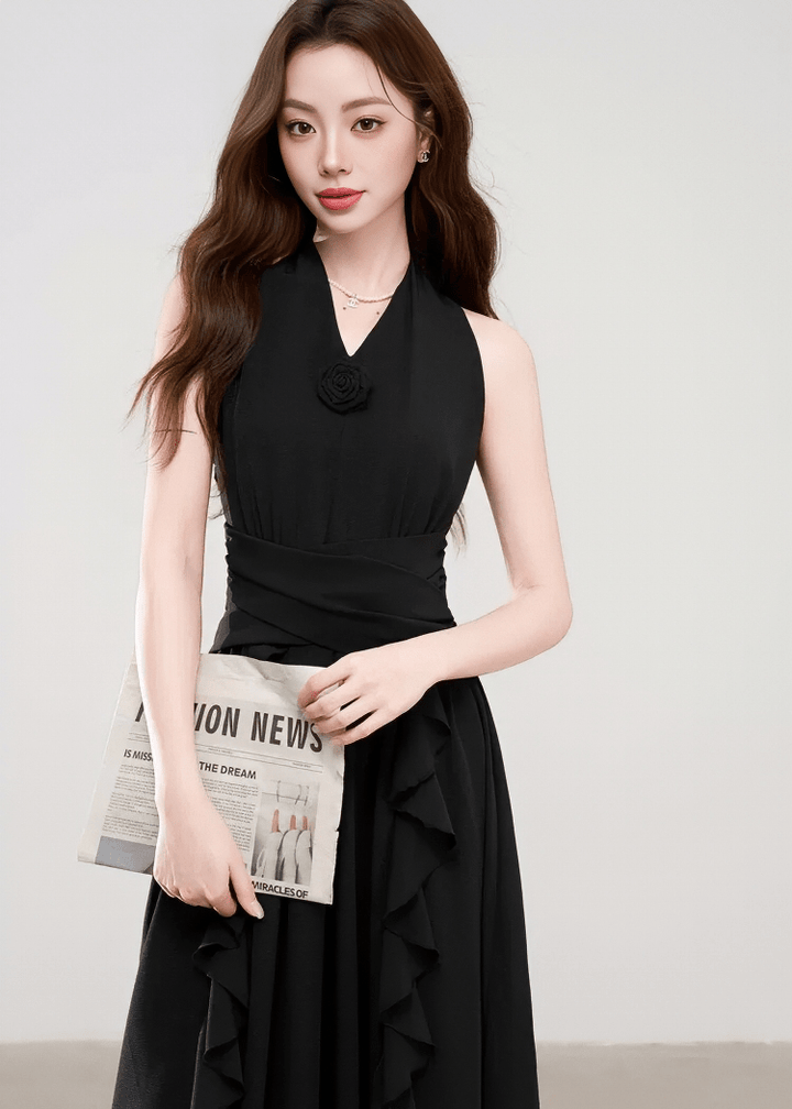 HALTER NECK RUFFLE DRESS - ANLEM