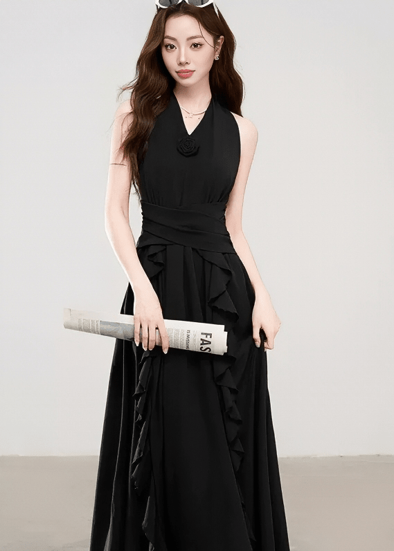 HALTER NECK RUFFLE DRESS - ANLEM