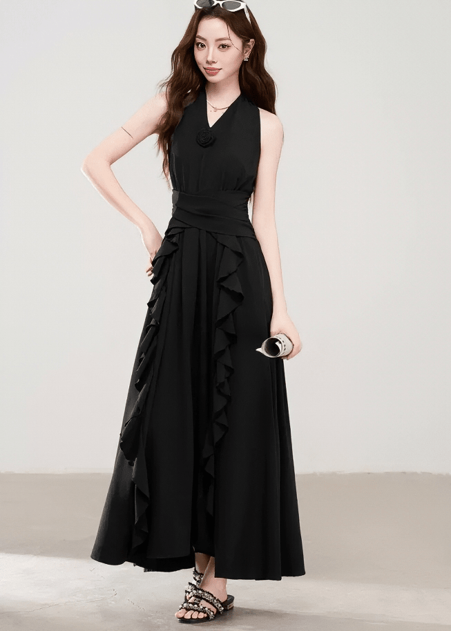 HALTER NECK RUFFLE DRESS - ANLEM
