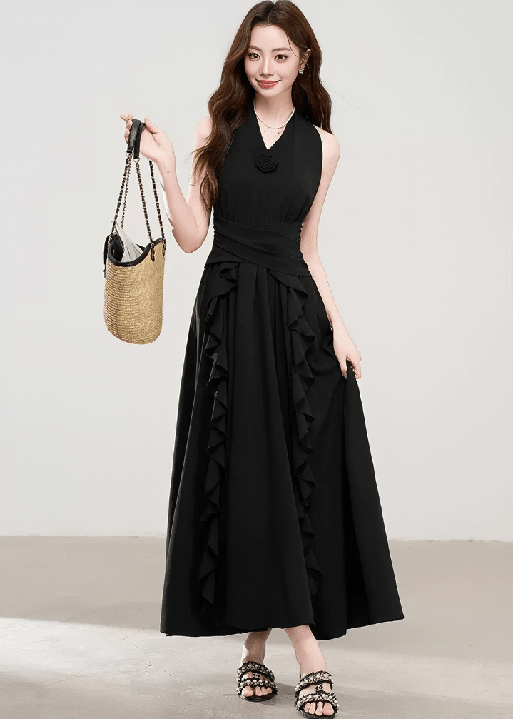 HALTER NECK RUFFLE DRESS - ANLEM