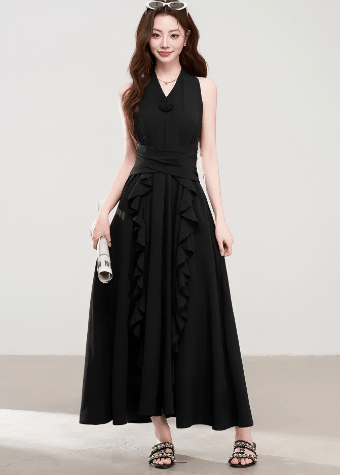 HALTER NECK RUFFLE DRESS - ANLEM