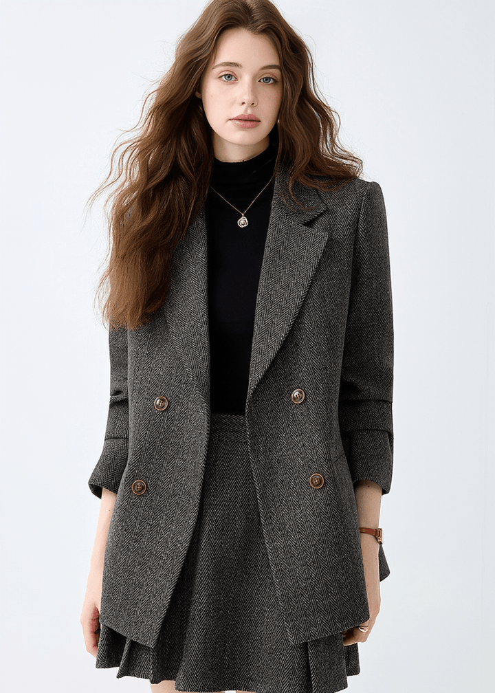 HERRINGBONE DOUBLE BREASTED BLAZER - ANLEM