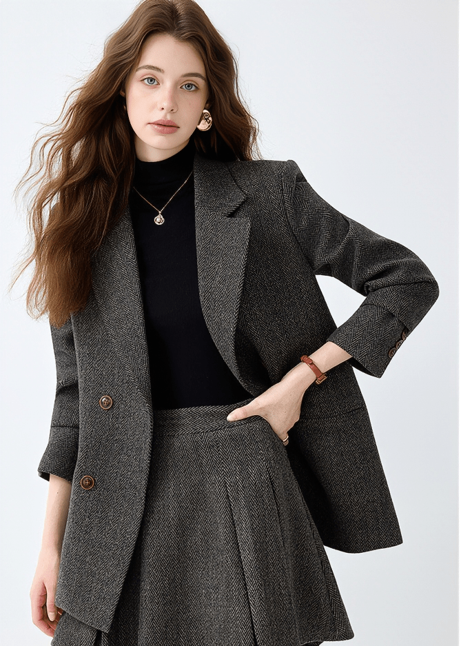 HERRINGBONE DOUBLE BREASTED BLAZER - ANLEM