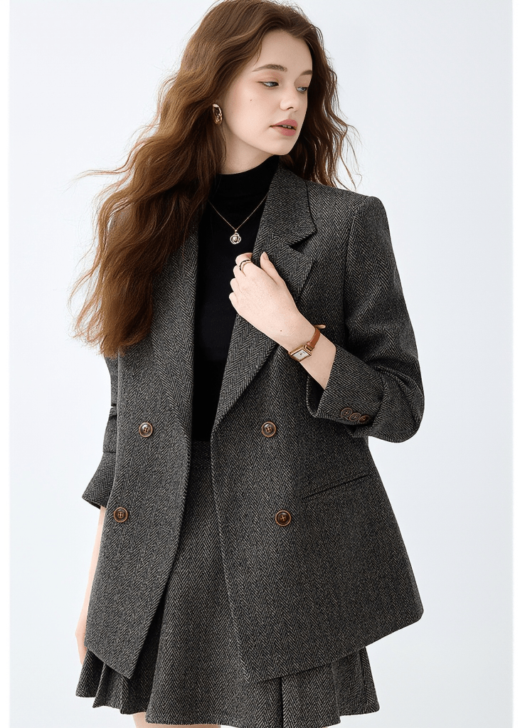 HERRINGBONE DOUBLE BREASTED BLAZER - ANLEM