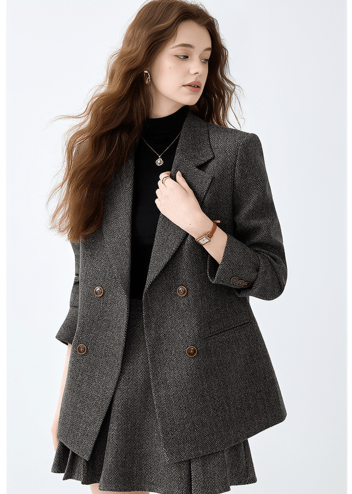 HERRINGBONE DOUBLE BREASTED BLAZER - ANLEM