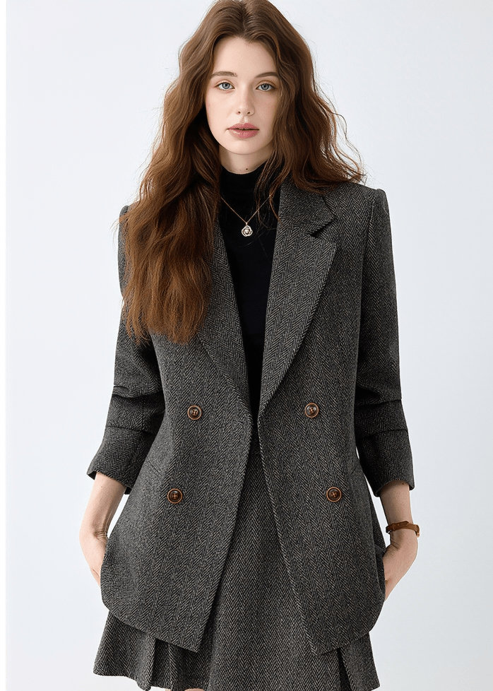 HERRINGBONE DOUBLE BREASTED BLAZER - ANLEM