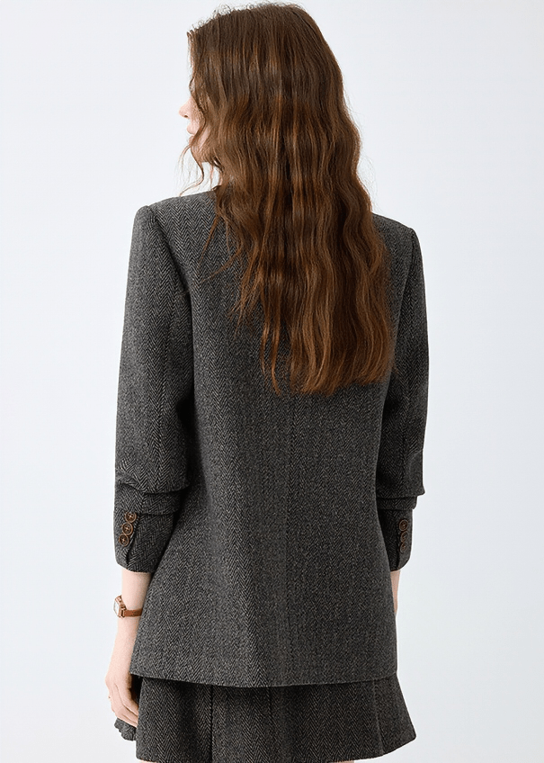 HERRINGBONE DOUBLE BREASTED BLAZER - ANLEM