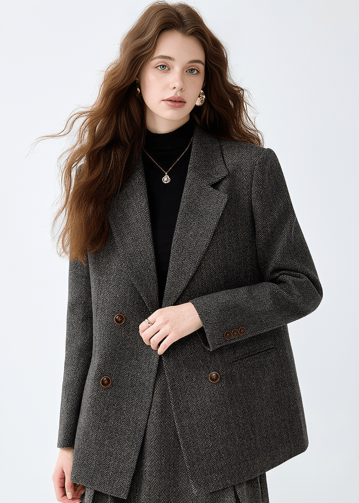 HERRINGBONE DOUBLE BREASTED BLAZER - ANLEM