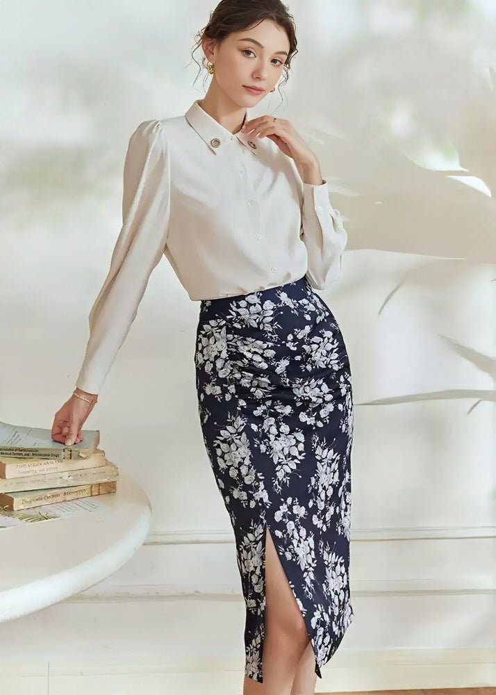 HIGH WAIST FLORAL SLIT SKIRT - ANLEM