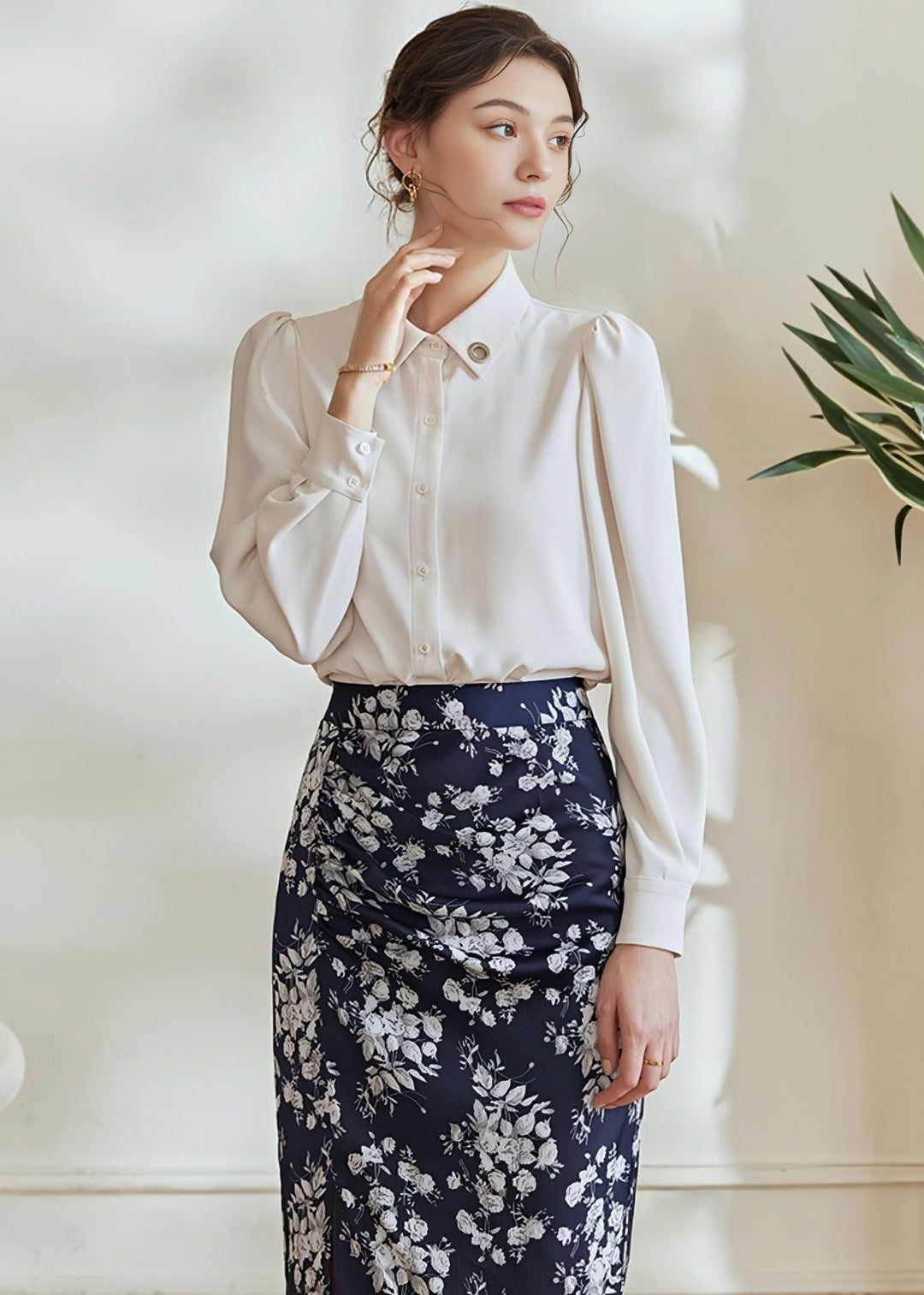 HIGH WAIST FLORAL SLIT SKIRT - ANLEM