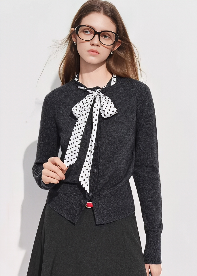 POLKA DOT SCARF TIE CARDIGAN