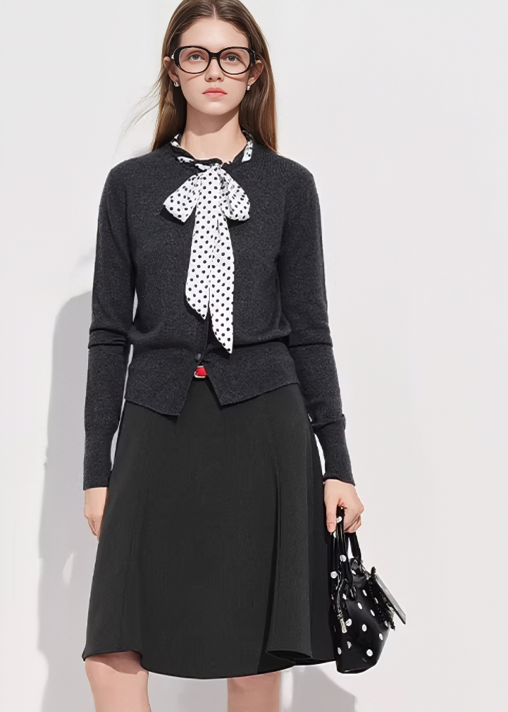 POLKA DOT SCARF TIE CARDIGAN