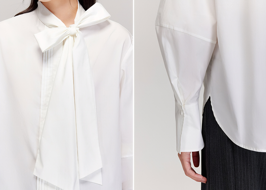 ELEGANT BOW-NECK OVERSIZED SHIRT