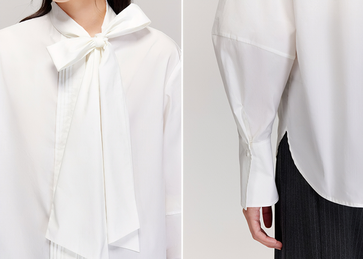 ELEGANT BOW-NECK OVERSIZED SHIRT
