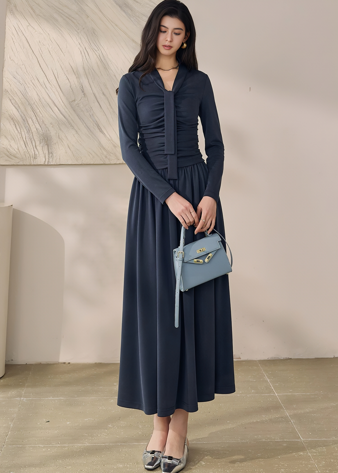 RUCHE-EMBELLISHED TOPS & MAXI SKIRT