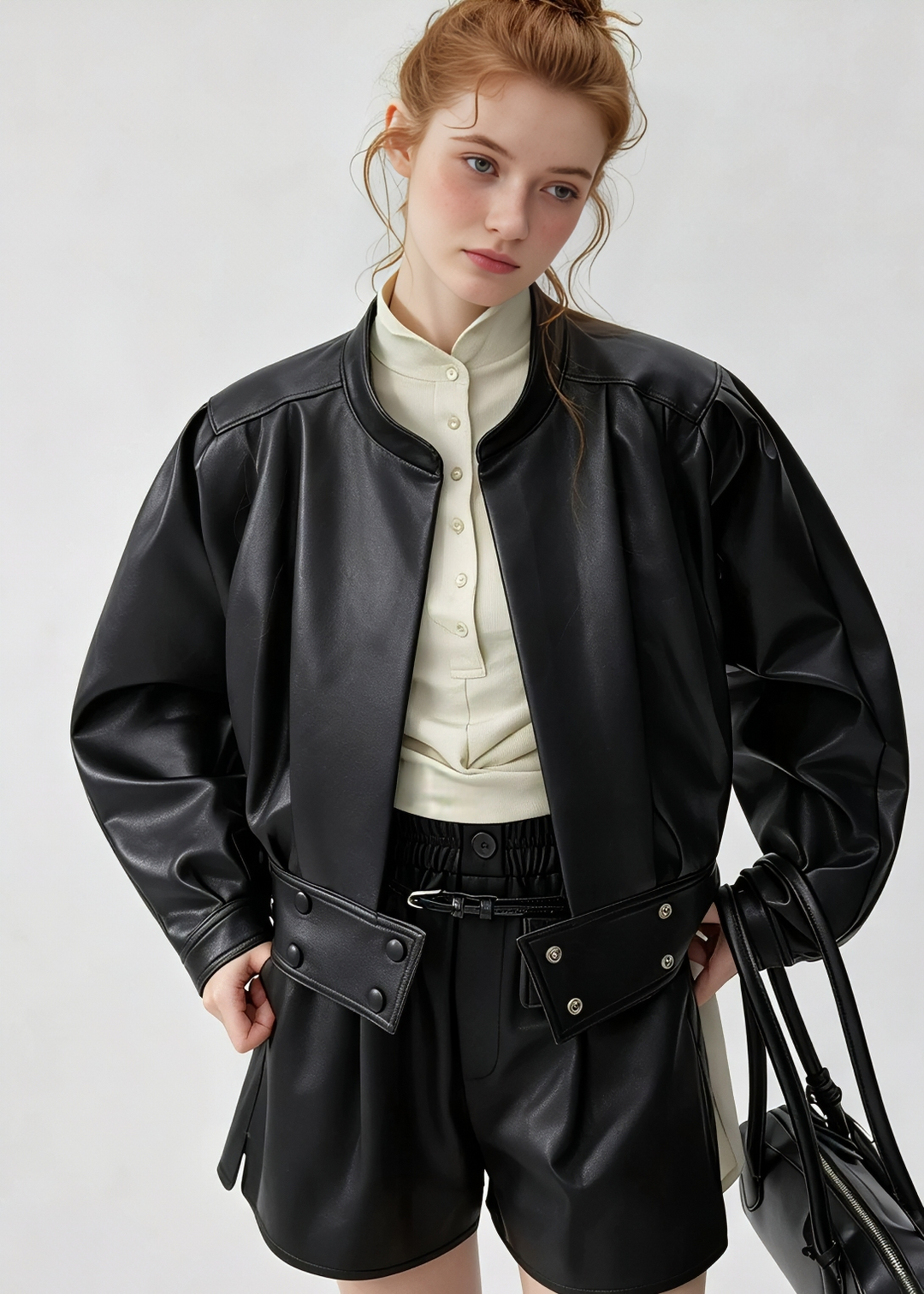 LEATHERETTE PUFF SLEEVE JACKET