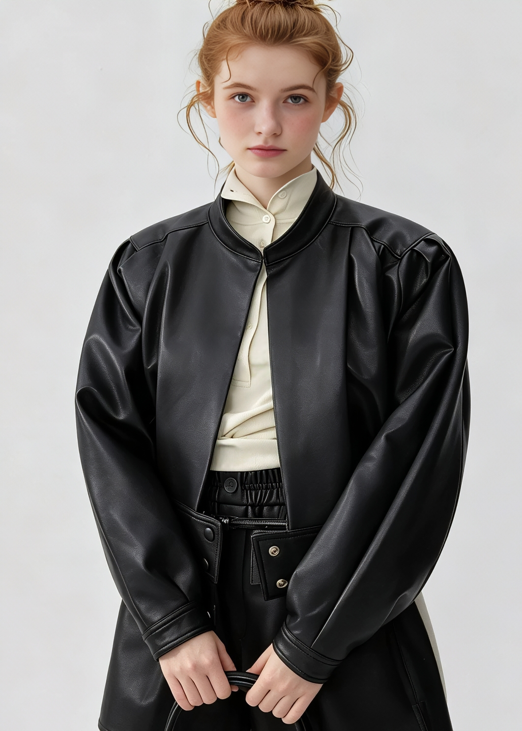 LEATHERETTE PUFF SLEEVE JACKET
