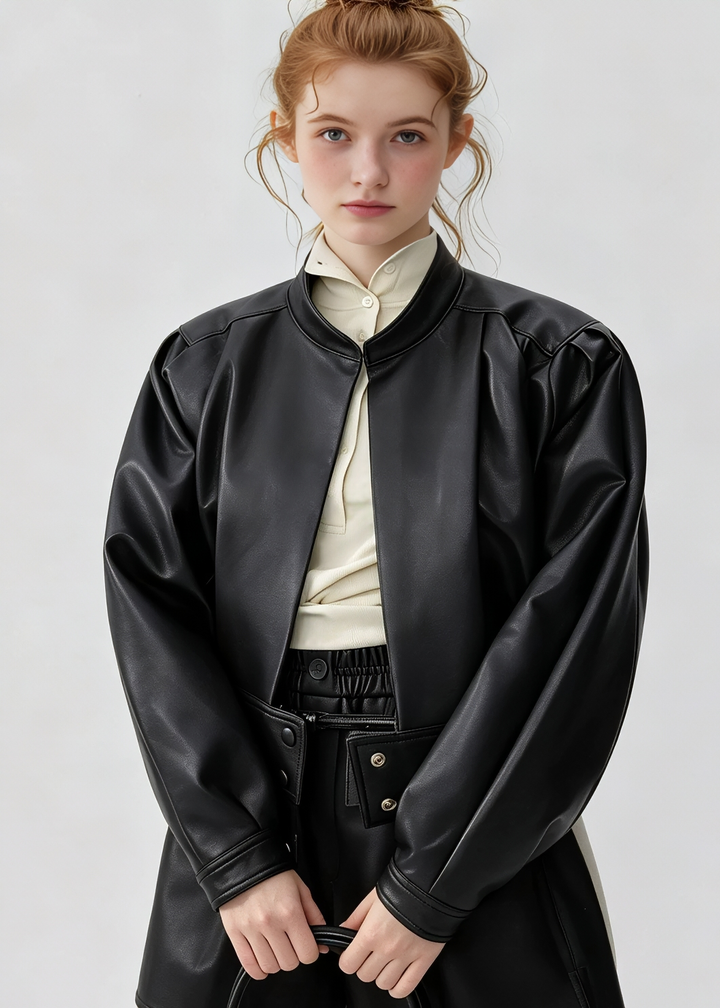 LEATHERETTE PUFF SLEEVE JACKET