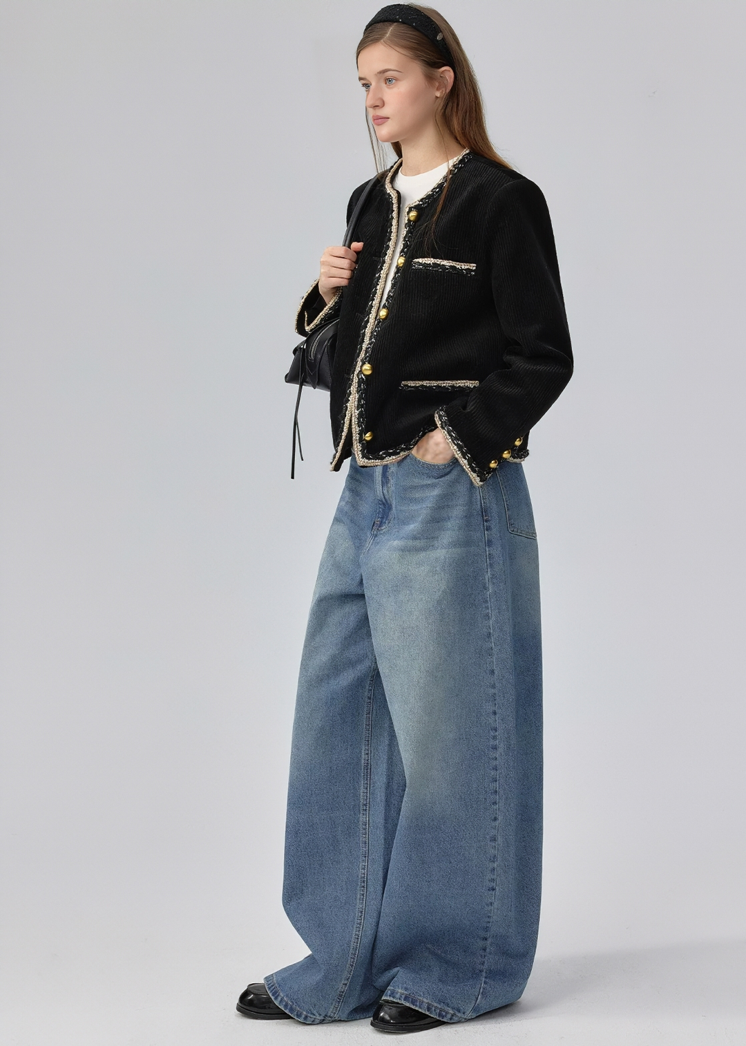 BRAIDED TRIM CORDUROY JACKET
