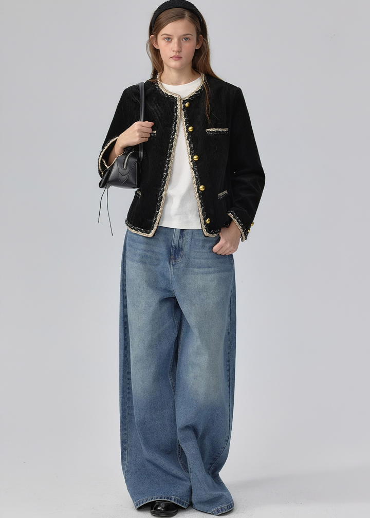 BRAIDED TRIM CORDUROY JACKET