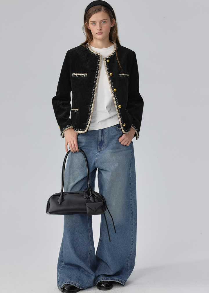 BRAIDED TRIM CORDUROY JACKET