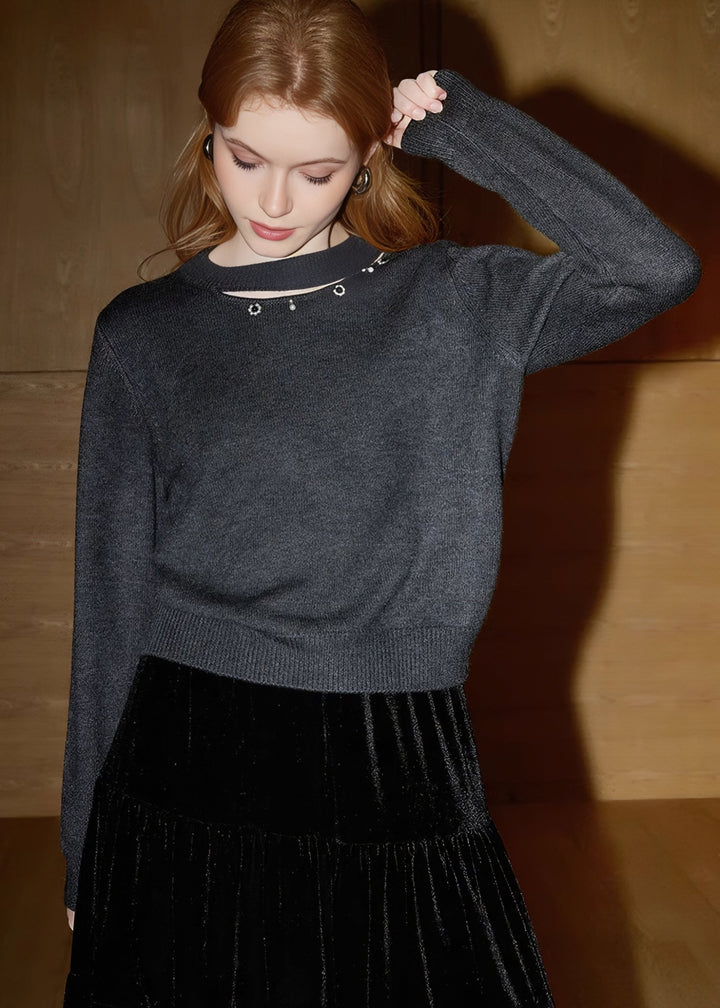 JEWEL NECK CUT - OUT KNIT - ANLEM