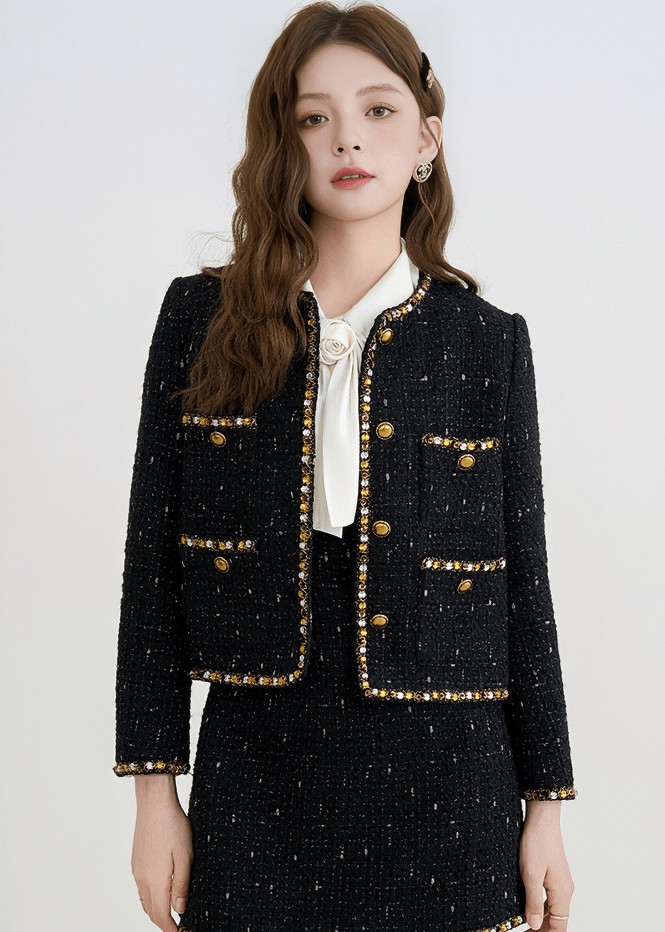 JEWEL TRIM TWEED JACKET - ANLEM