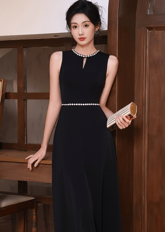 JEWELED HALT - NECK EVENING DRESS - ANLEM
