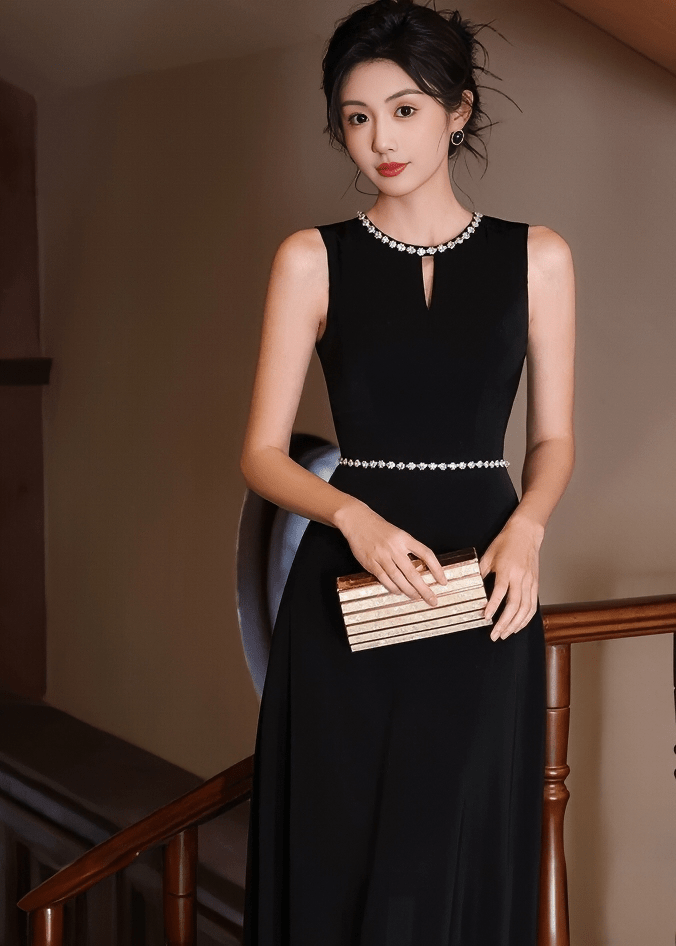 JEWELED HALT - NECK EVENING DRESS - ANLEM