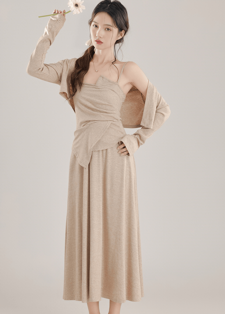 KNIT CARDIGAN&TOPSKIRT SET - ANLEM