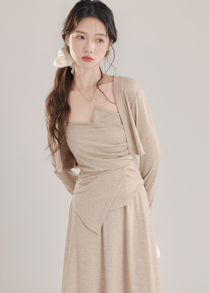 KNIT CARDIGAN&TOPSKIRT SET - ANLEM