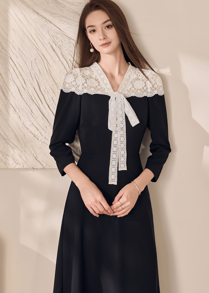 LACE COLLAR BOW TIE DRESS - ANLEM