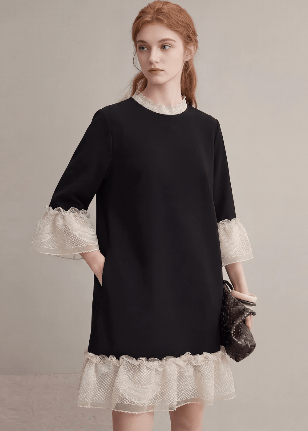 LACE TRIM MINI DRESS - ANLEM