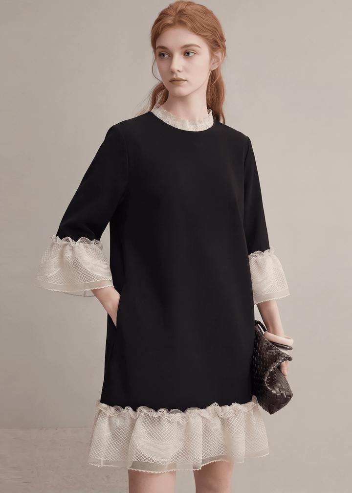 LACE TRIM MINI DRESS - ANLEM