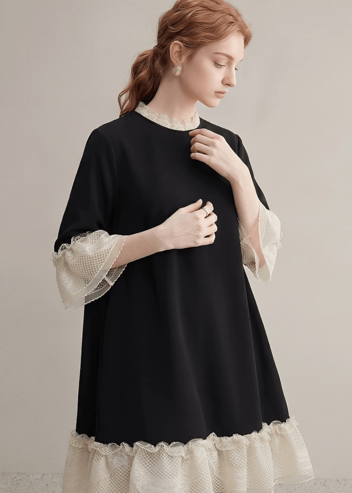 LACE TRIM MINI DRESS - ANLEM