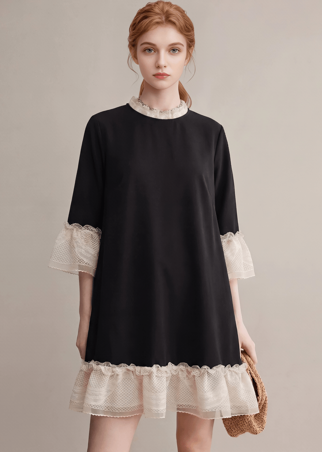 LACE TRIM MINI DRESS - ANLEM