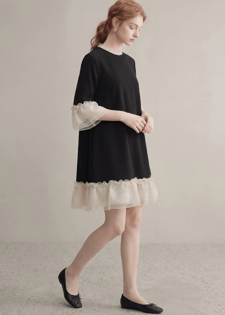 LACE TRIM MINI DRESS - ANLEM