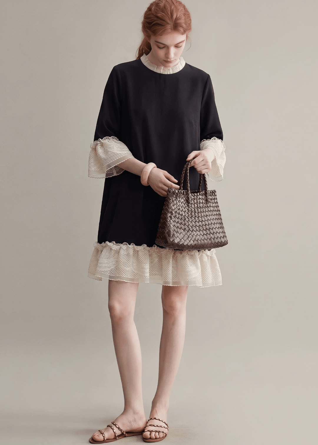 LACE TRIM MINI DRESS - ANLEM