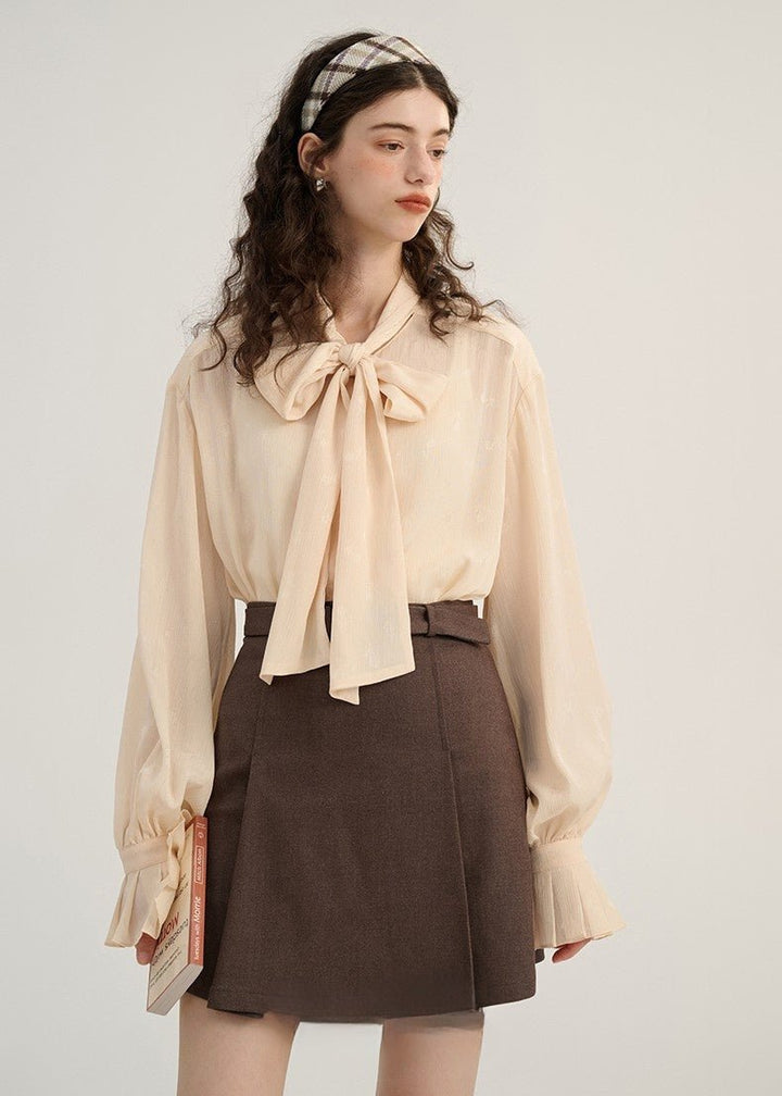 LACE - UP BOWTIE CHIFFON TOPS - ANLEM